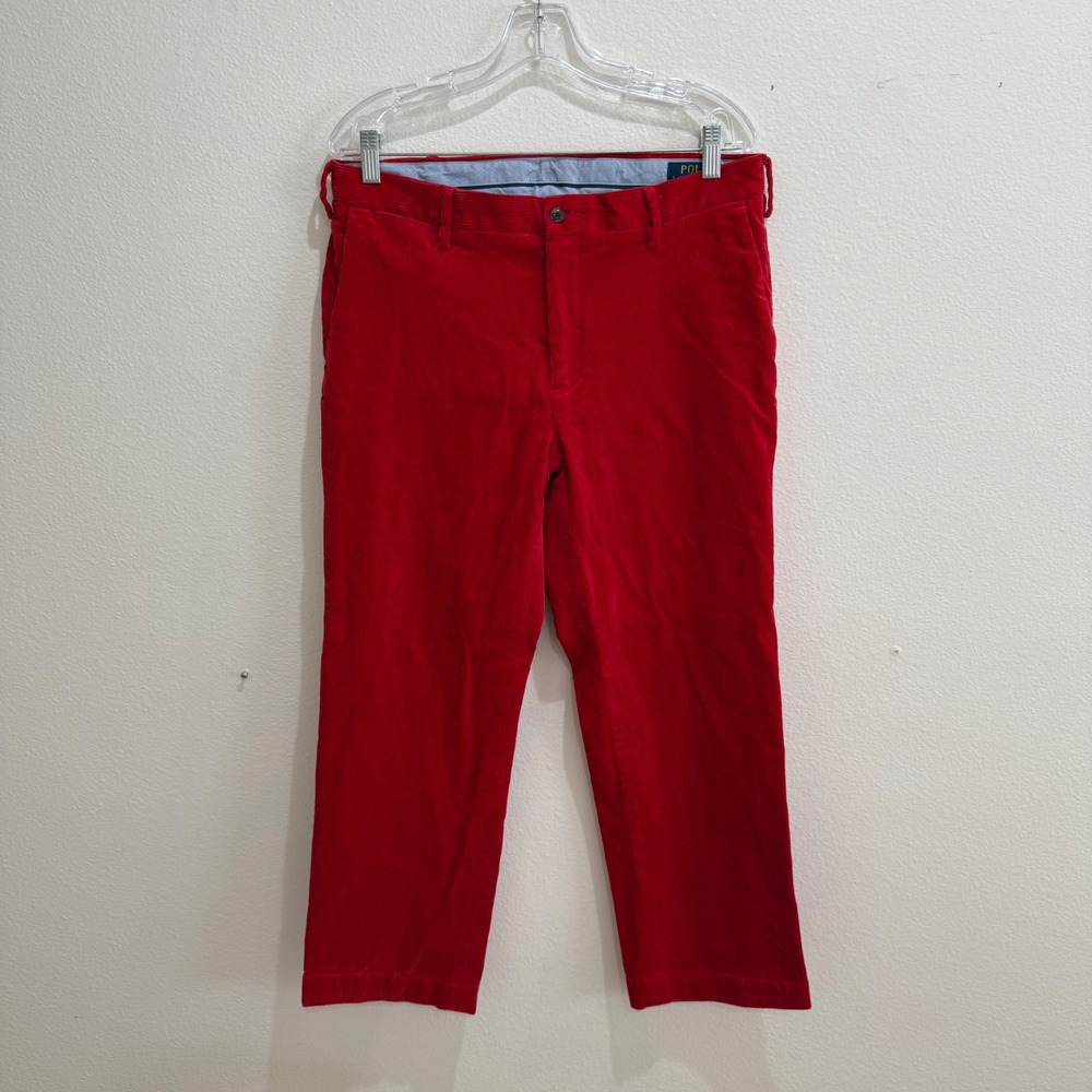 Polo Ralph Lauren Mens Red Corduroy Classic Fit Pants 34x32 Stretch Cotton